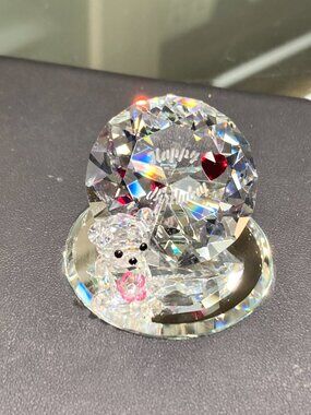 Happy Birthday Teddy With Diamond Crystal Figurine